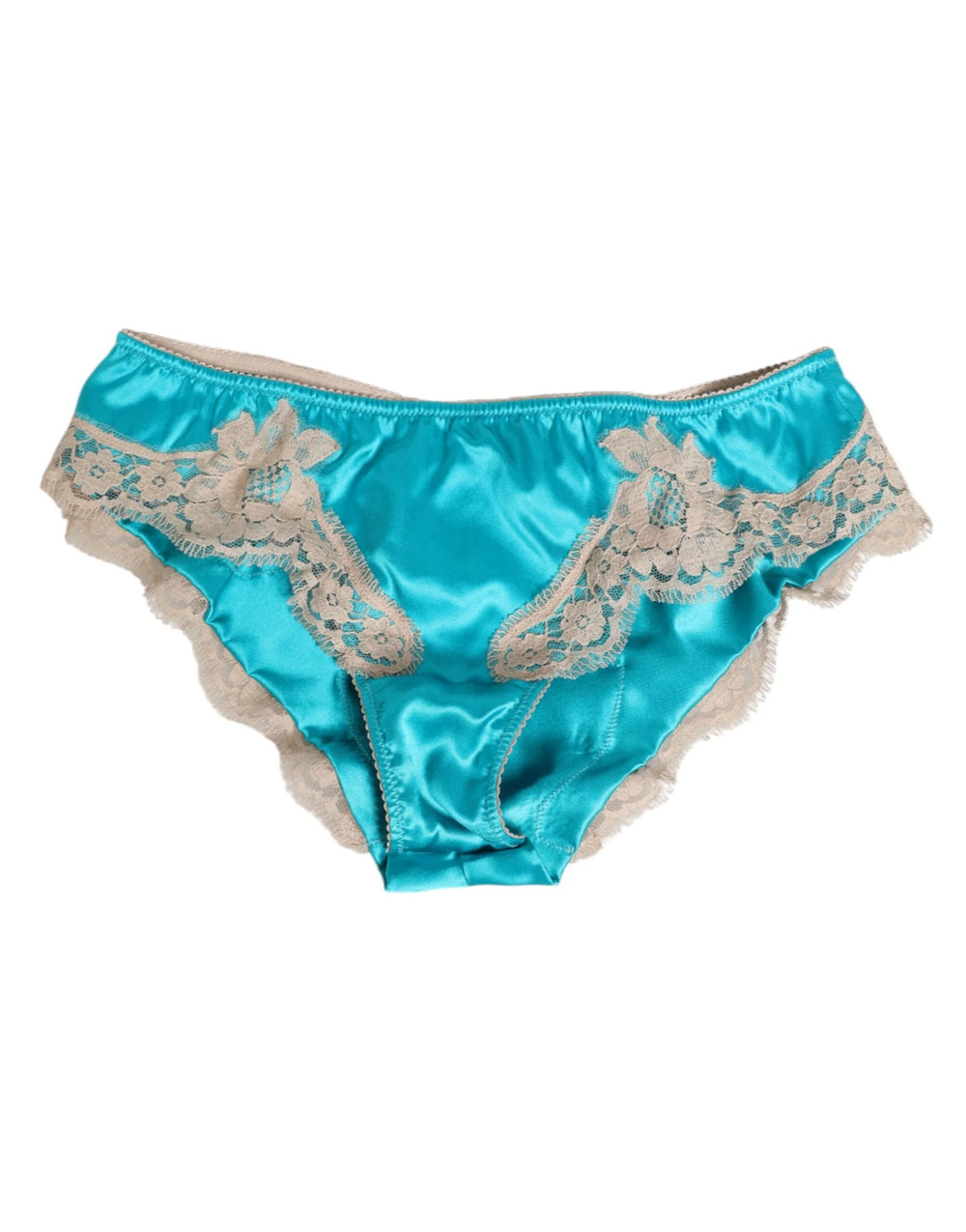 Dolce & Gabbana Blue Silk Satin Floral Lace Trim New Slip Underwear - IT3 | M - Briefs