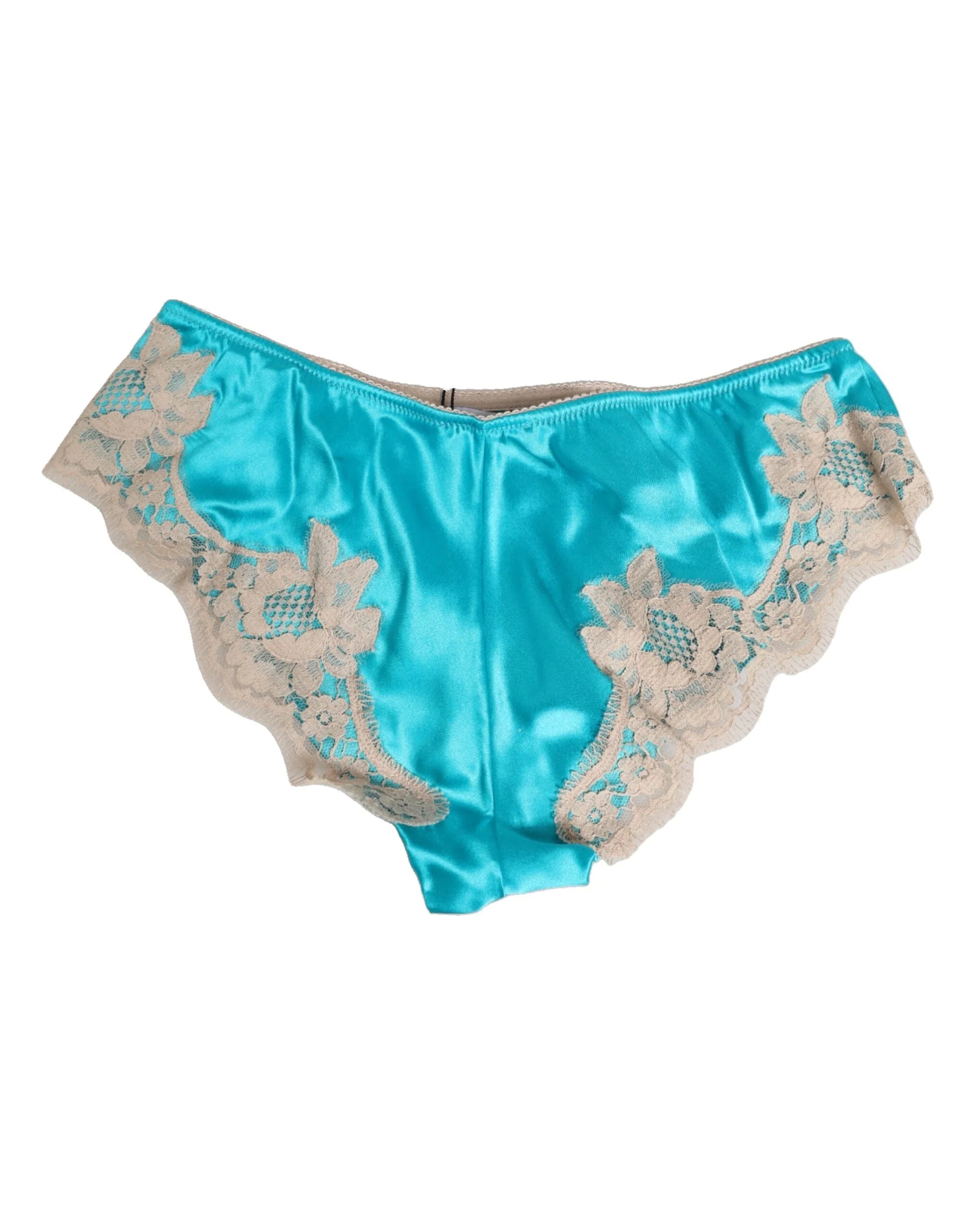 Dolce & Gabbana Blue Silk Satin Floral Lace Trim New Slip Underwear - IT3 | M - Briefs