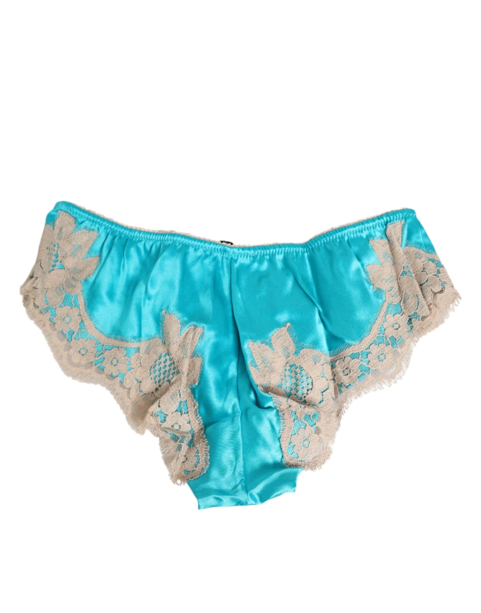 Dolce & Gabbana Blue Silk Satin Lace Trim New Slip Underwear - IT4 | L - Briefs