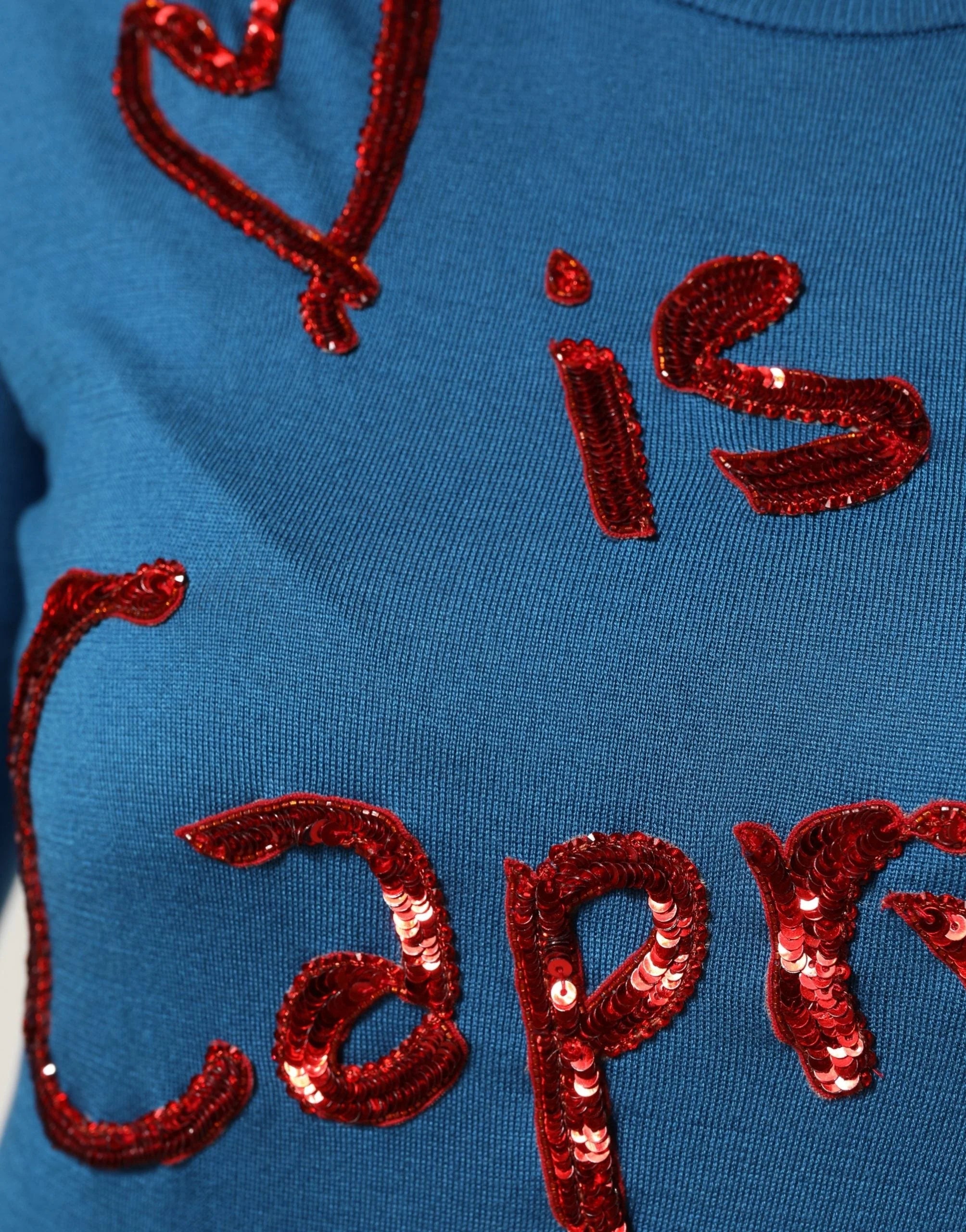 Dolce & Gabbana Blue Silk Sequined CrewNeck Pullover Sweater - IT42|M