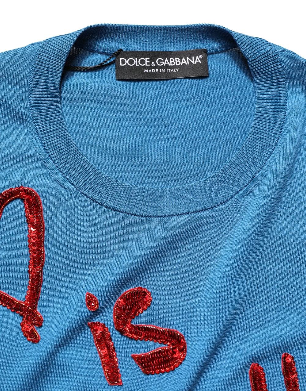 Dolce & Gabbana Blue Silk Sequined CrewNeck Pullover Sweater - IT42|M