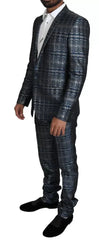 Dolce & Gabbana Blue Silver Shiny 2 Piece Slim GOLD Suit - IT46 | S - Suits