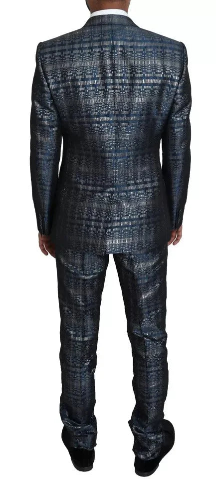 Dolce & Gabbana Blue Silver Shiny 2 Piece Slim GOLD Suit - IT46 | S - Suits