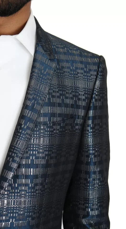 Dolce & Gabbana Blue Silver Shiny 2 Piece Slim GOLD Suit - IT46 | S - Suits