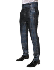Dolce & Gabbana Blue Silver Shiny Silk Skinny Men Trouser Pants - IT48 | M - Trousers