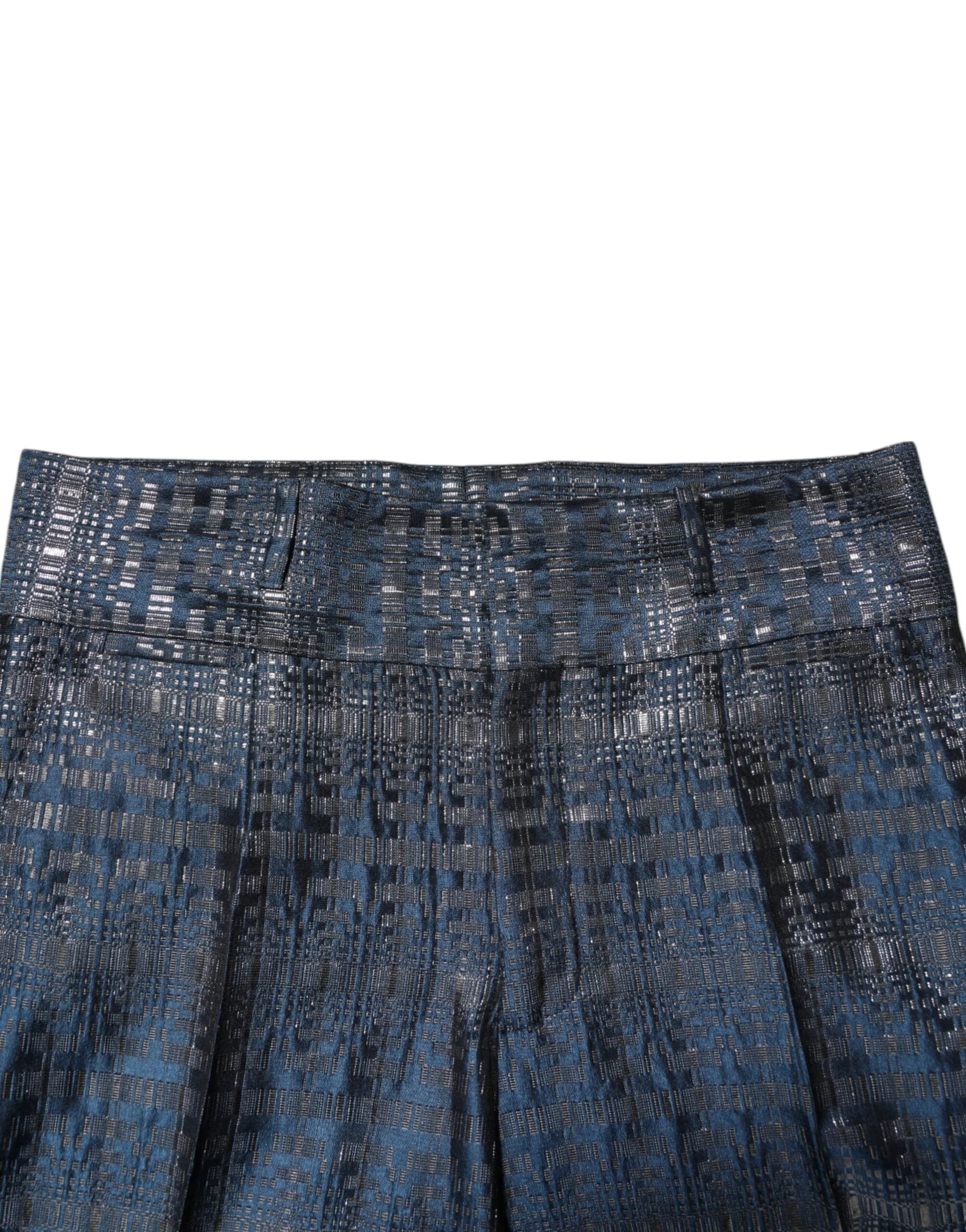 Dolce & Gabbana Blue Silver Shiny Silk Skinny Men Trouser Pants - IT48 | M - Trousers