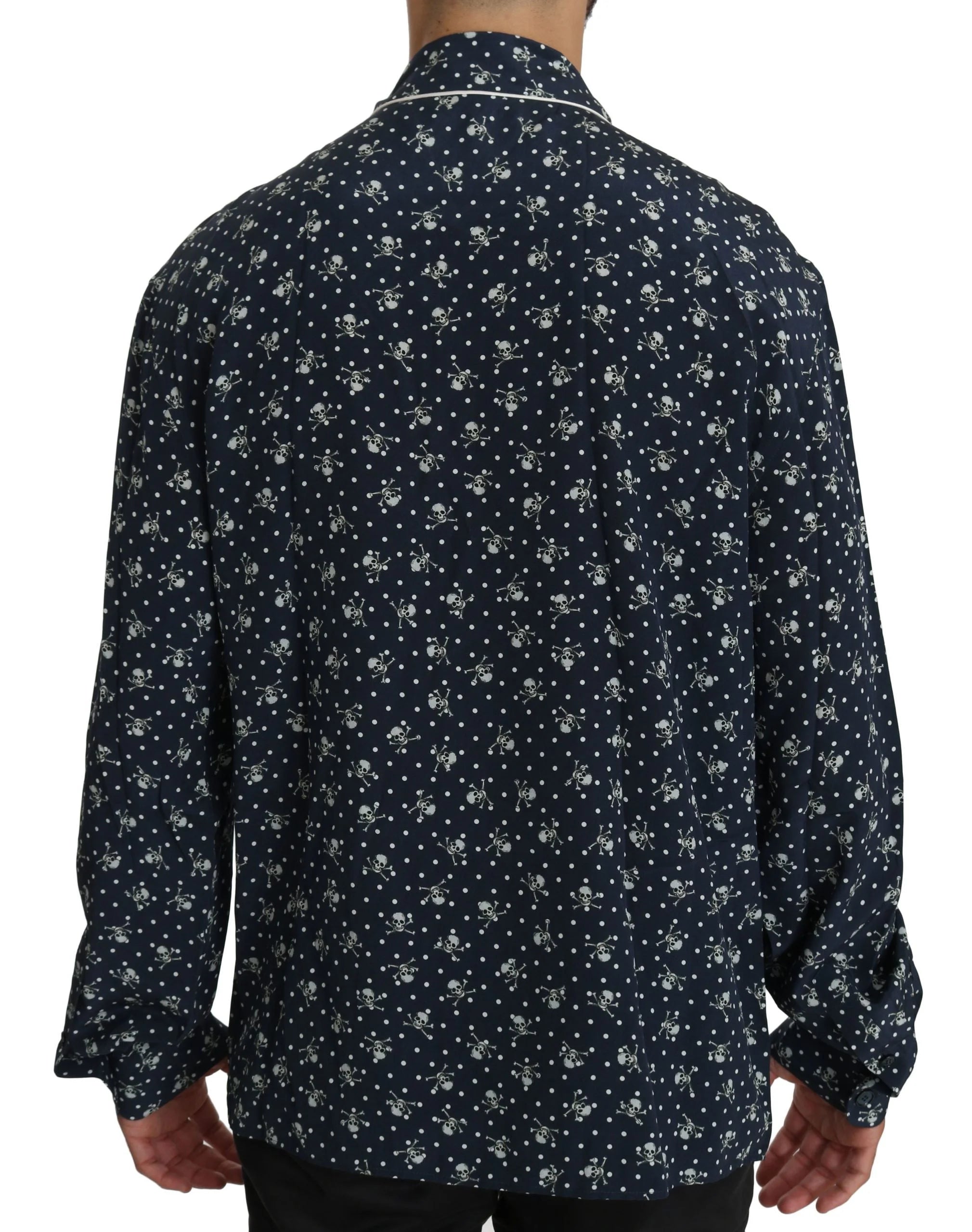Dolce & Gabbana Blue Skull Print Silk Top Sleepwear Shirt - IT41 | L - Nightgowns