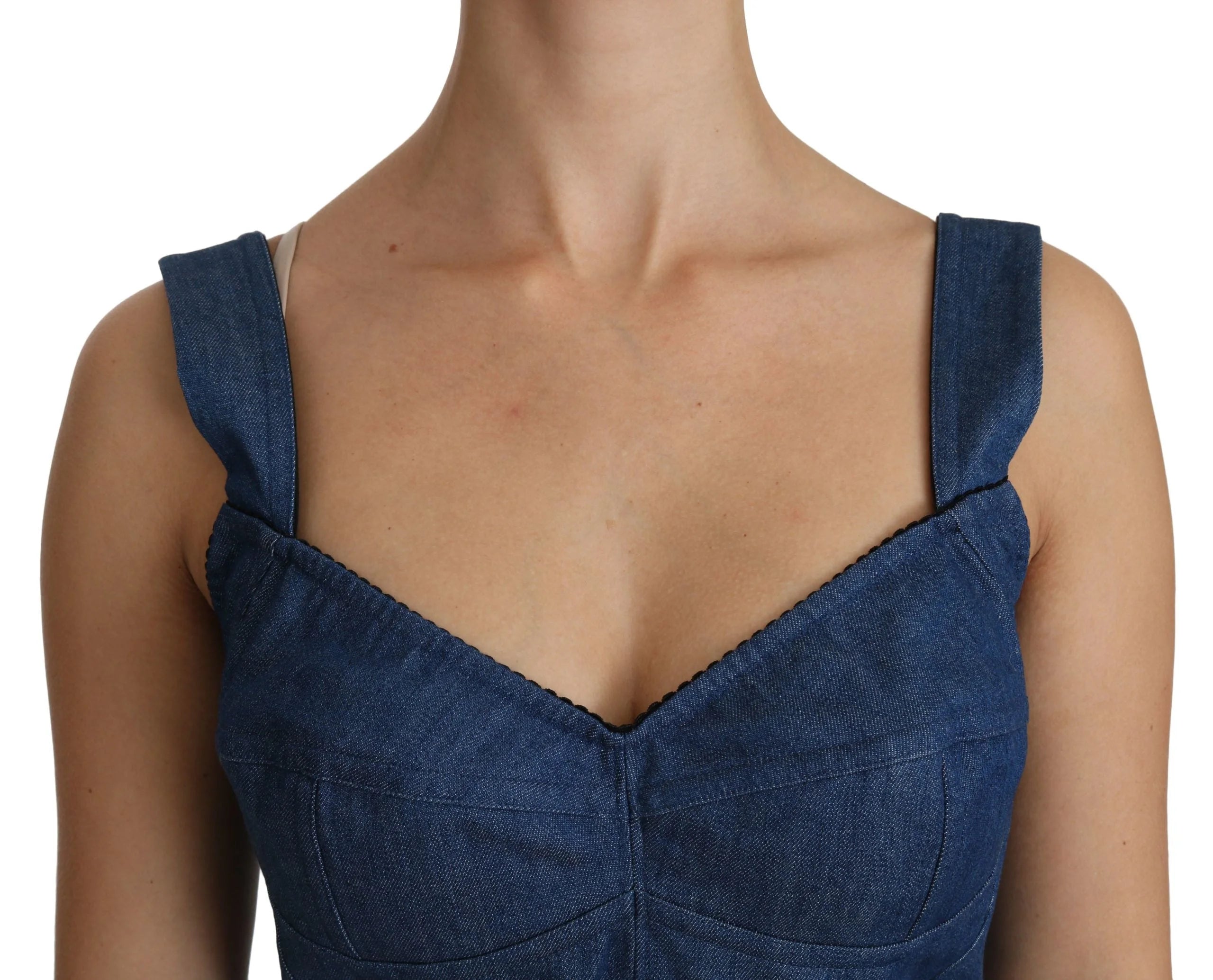 Dolce & Gabbana Blue Sleeveless Bustier Blouse Cotton Top - IT36 | XS - Tank Tops