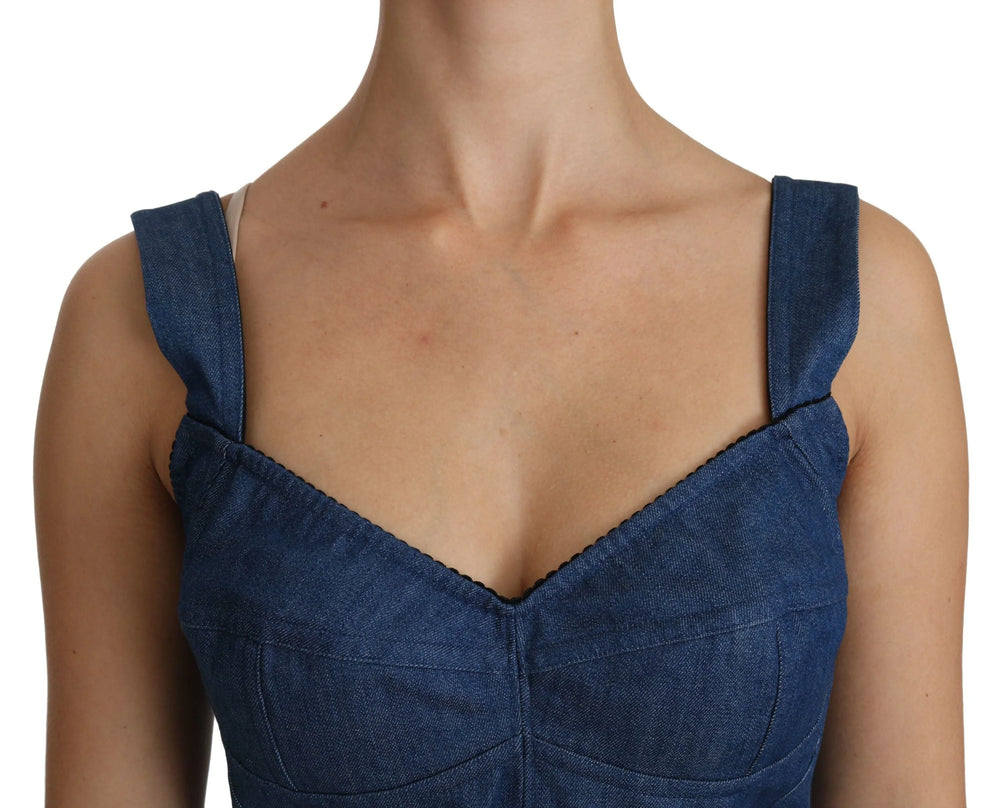 Dolce & Gabbana Blue Sleeveless Bustier Blouse Cotton Top - IT36 | XS - Tank Tops