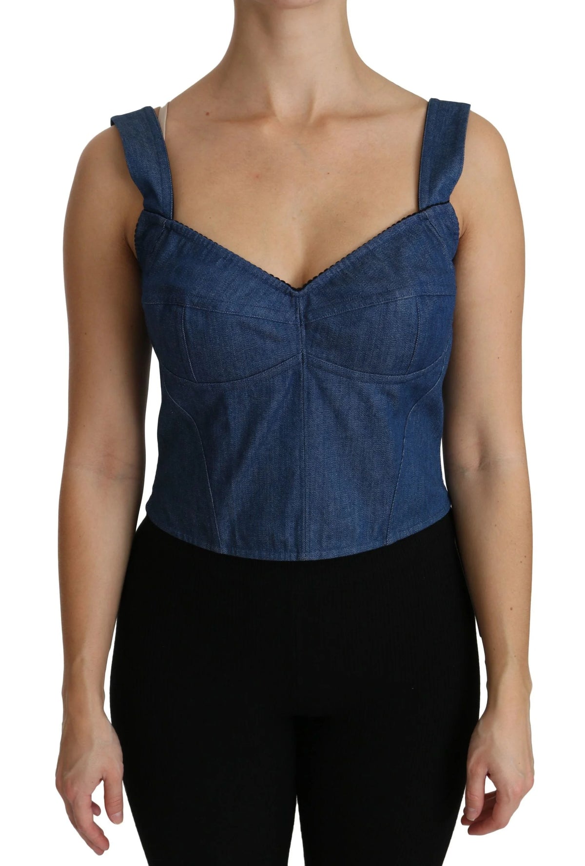 Dolce & Gabbana Blue Sleeveless Bustier Blouse Cotton Top - IT36 | XS - Tank Tops