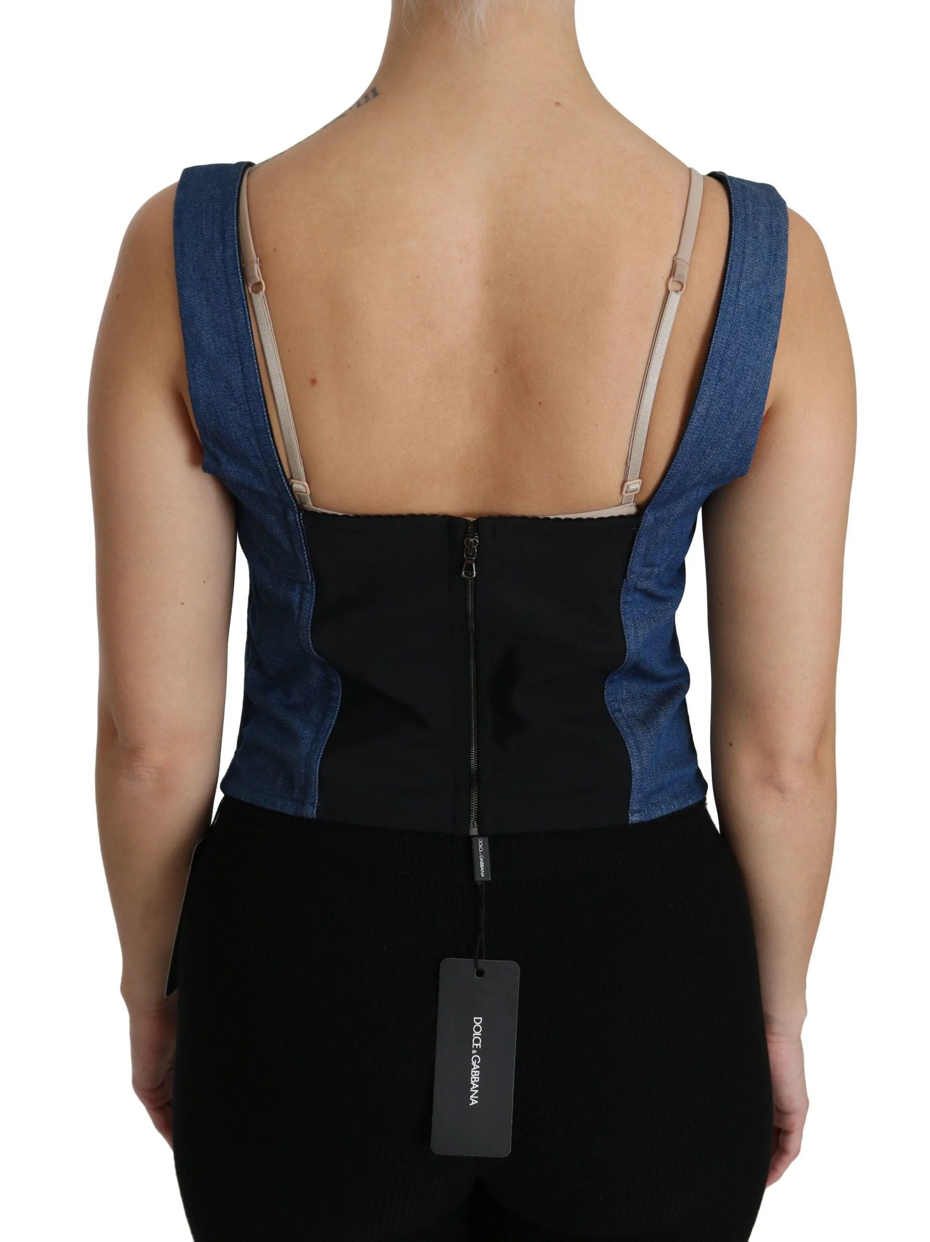 Dolce & Gabbana Blue Sleeveless Bustier Blouse Cotton Top - IT36 | XS - Tank Tops