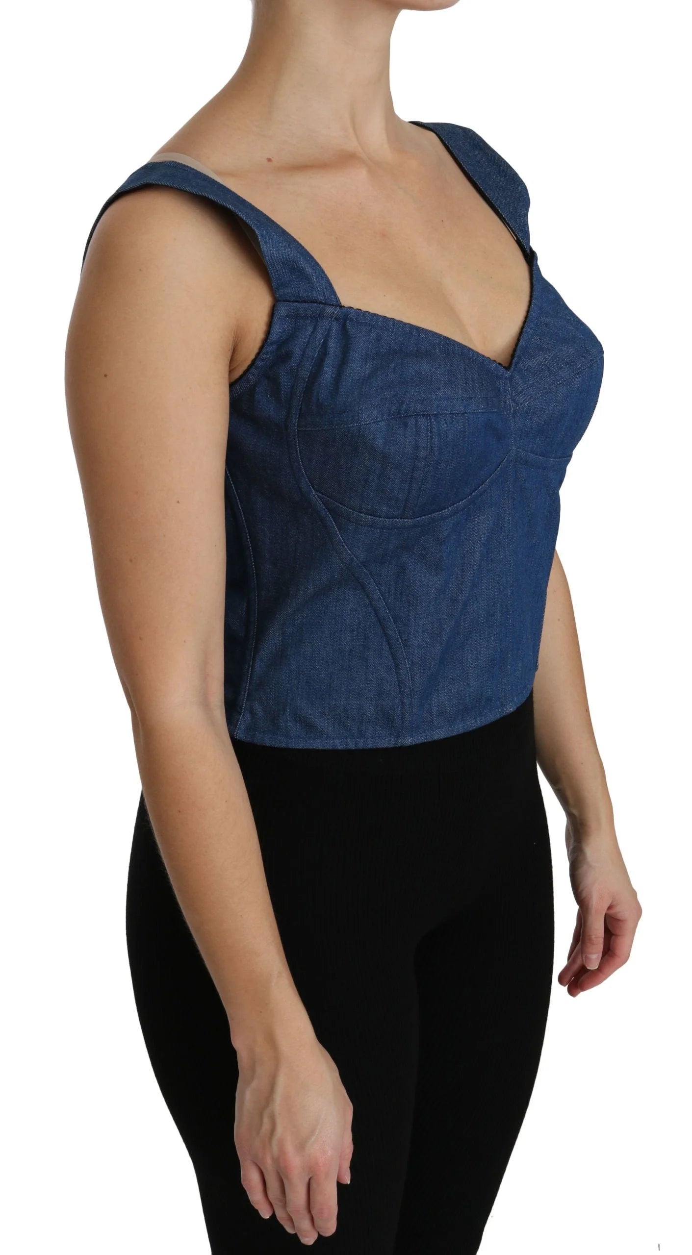 Dolce & Gabbana Blue Sleeveless Bustier Blouse Cotton Top - IT36 | XS - Tank Tops