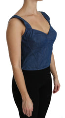 Dolce & Gabbana Blue Sleeveless Bustier Blouse Cotton Top - IT36 | XS - Tank Tops