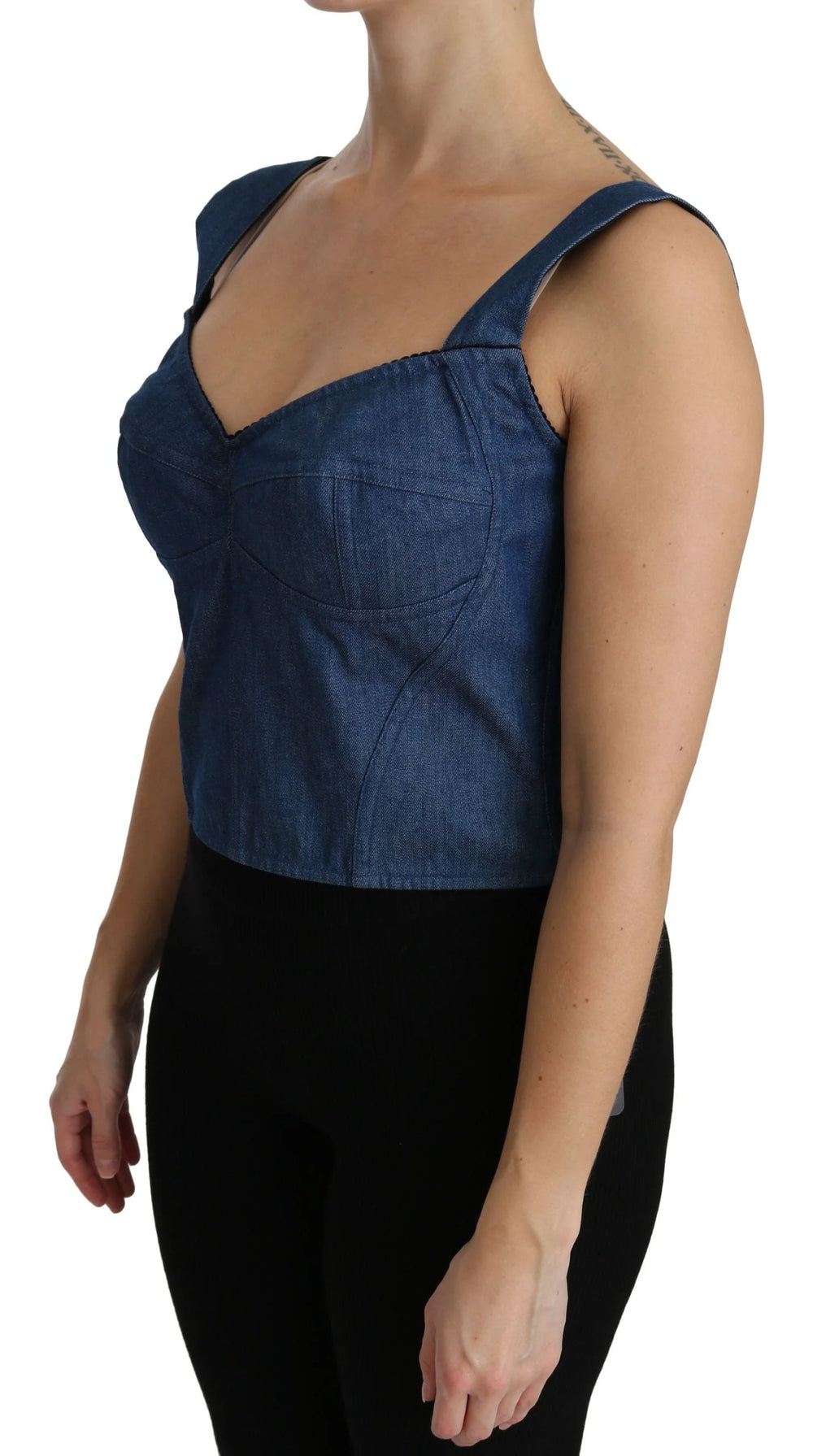 Dolce & Gabbana Blue Sleeveless Bustier Blouse Cotton Top - IT36 | XS - Tank Tops