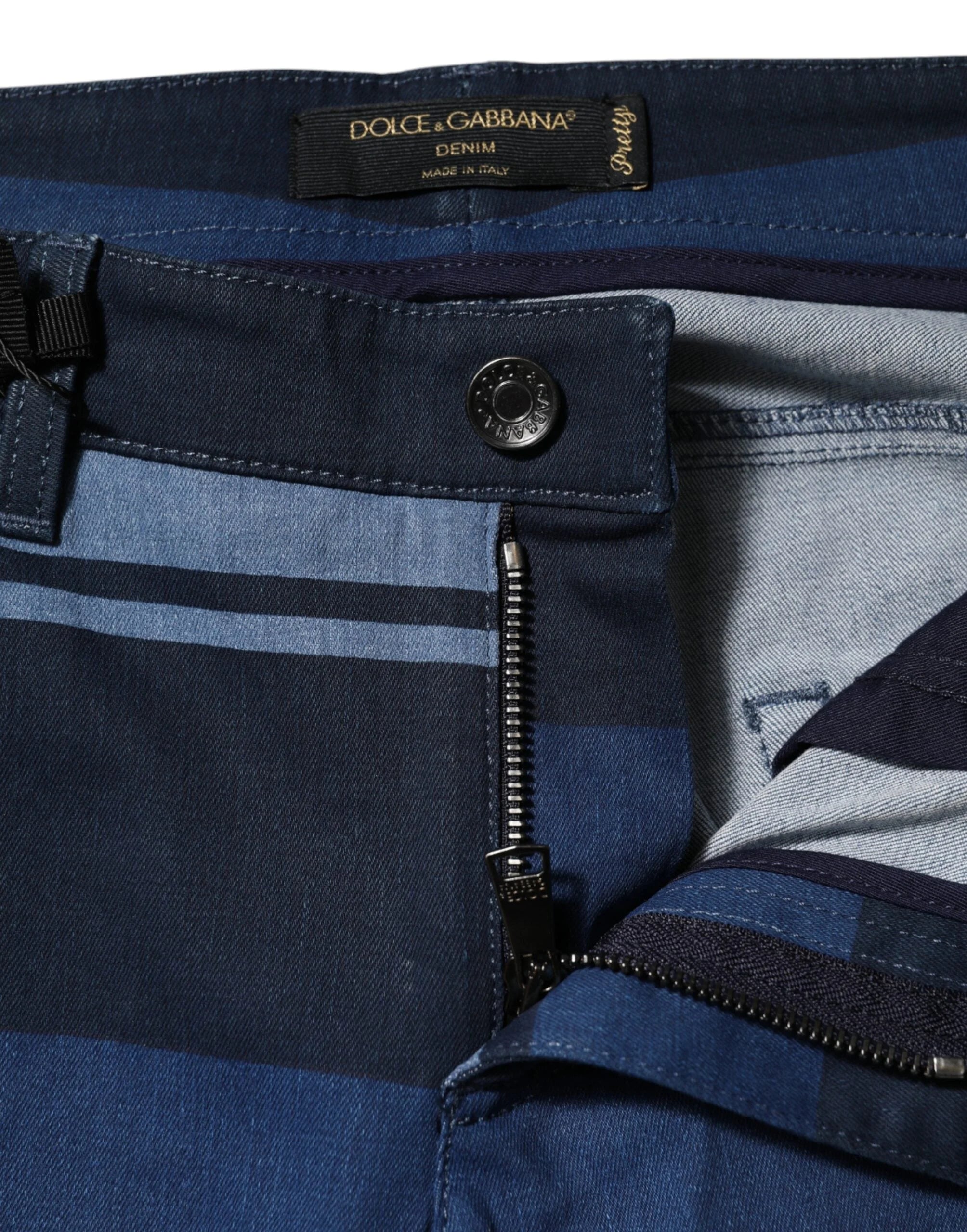 Dolce & Gabbana Blue Striped Cotton Stretch Denim Jeans - IT44 | L