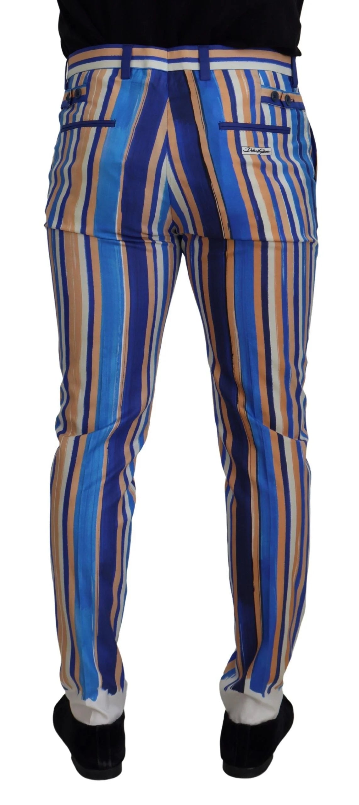 Dolce & Gabbana Blue Striped Silk Cotton Slim Trousers Pants - Trousers