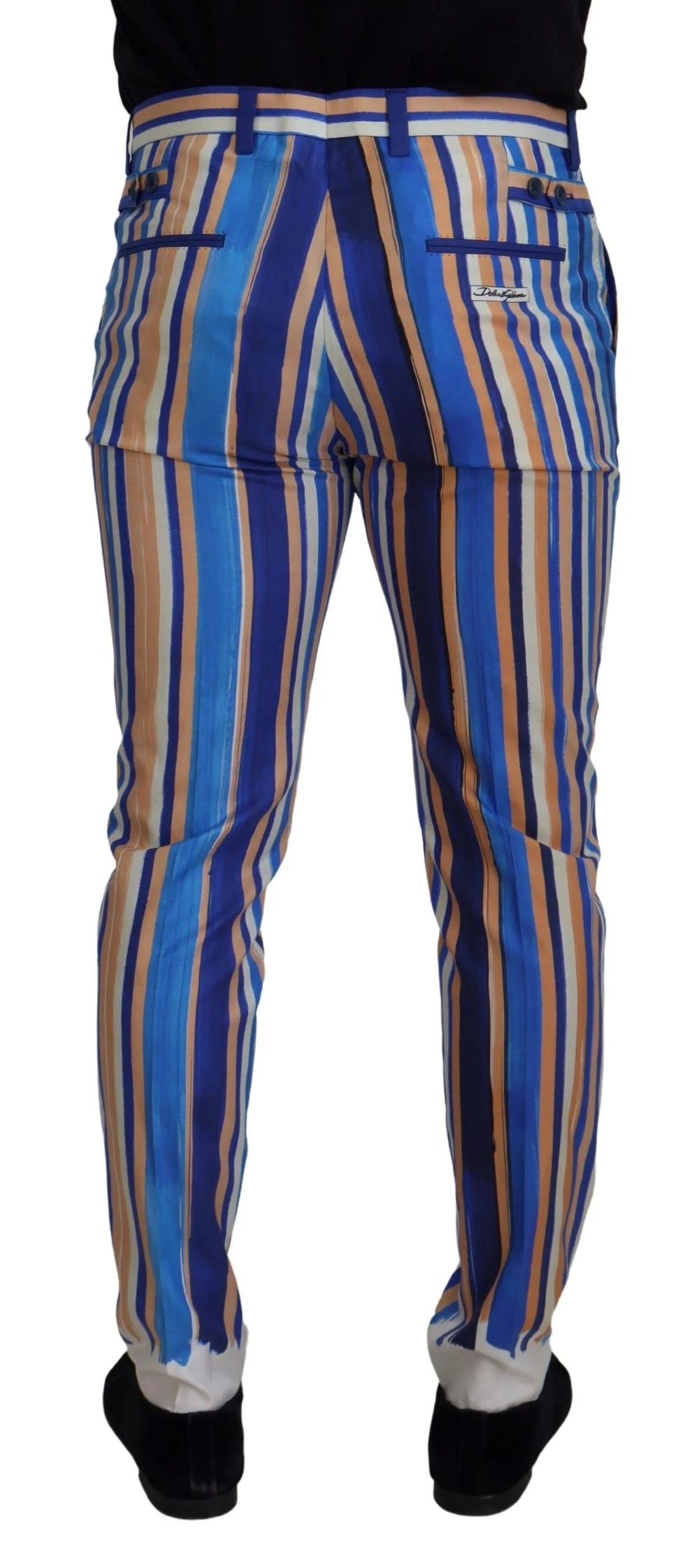 Dolce & Gabbana Blue Striped Silk Cotton Slim Trousers Pants - Trousers