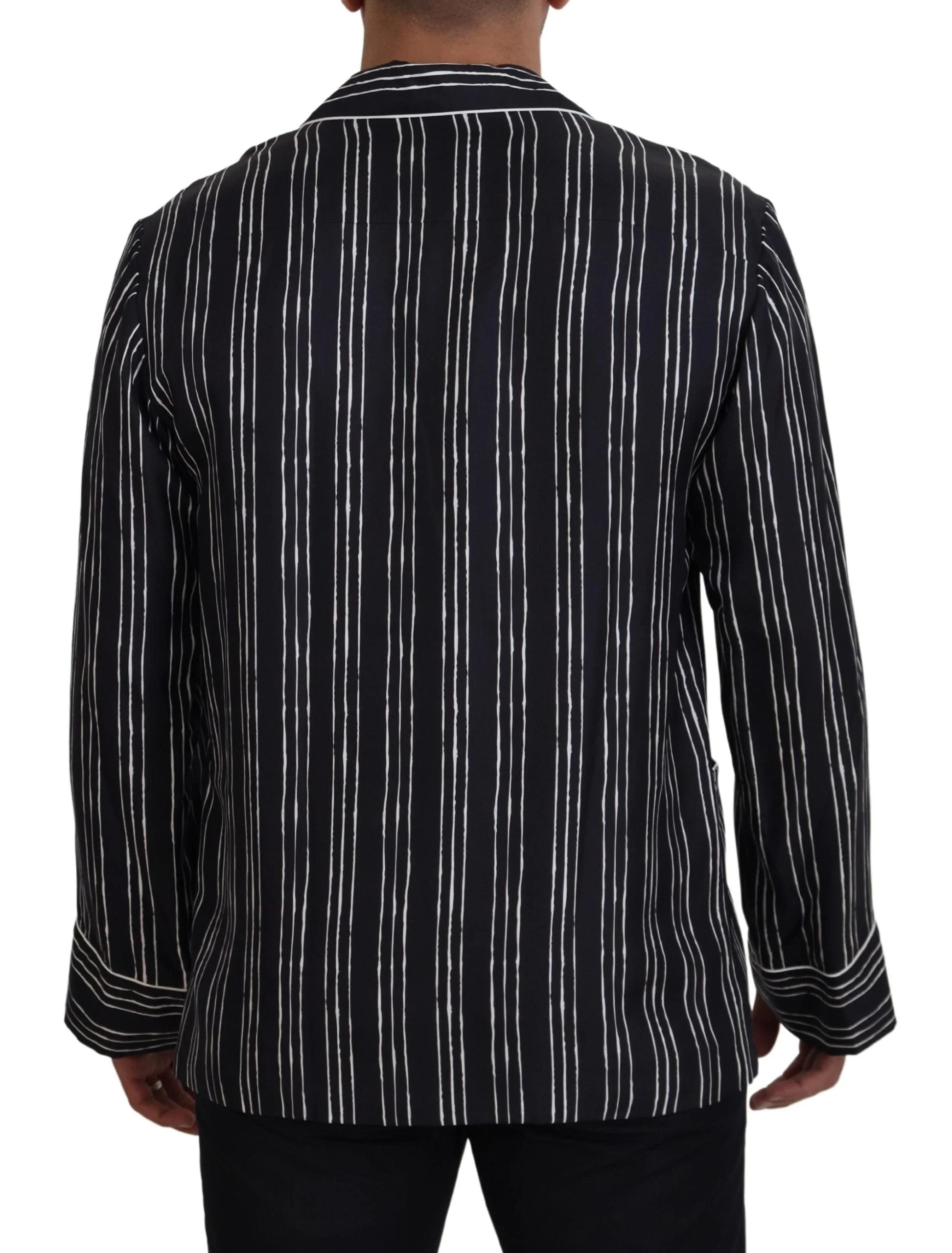 Dolce & Gabbana Blue Striped Silk Pajama Shirt Jacket - IT4 | S - Loungewear Tops