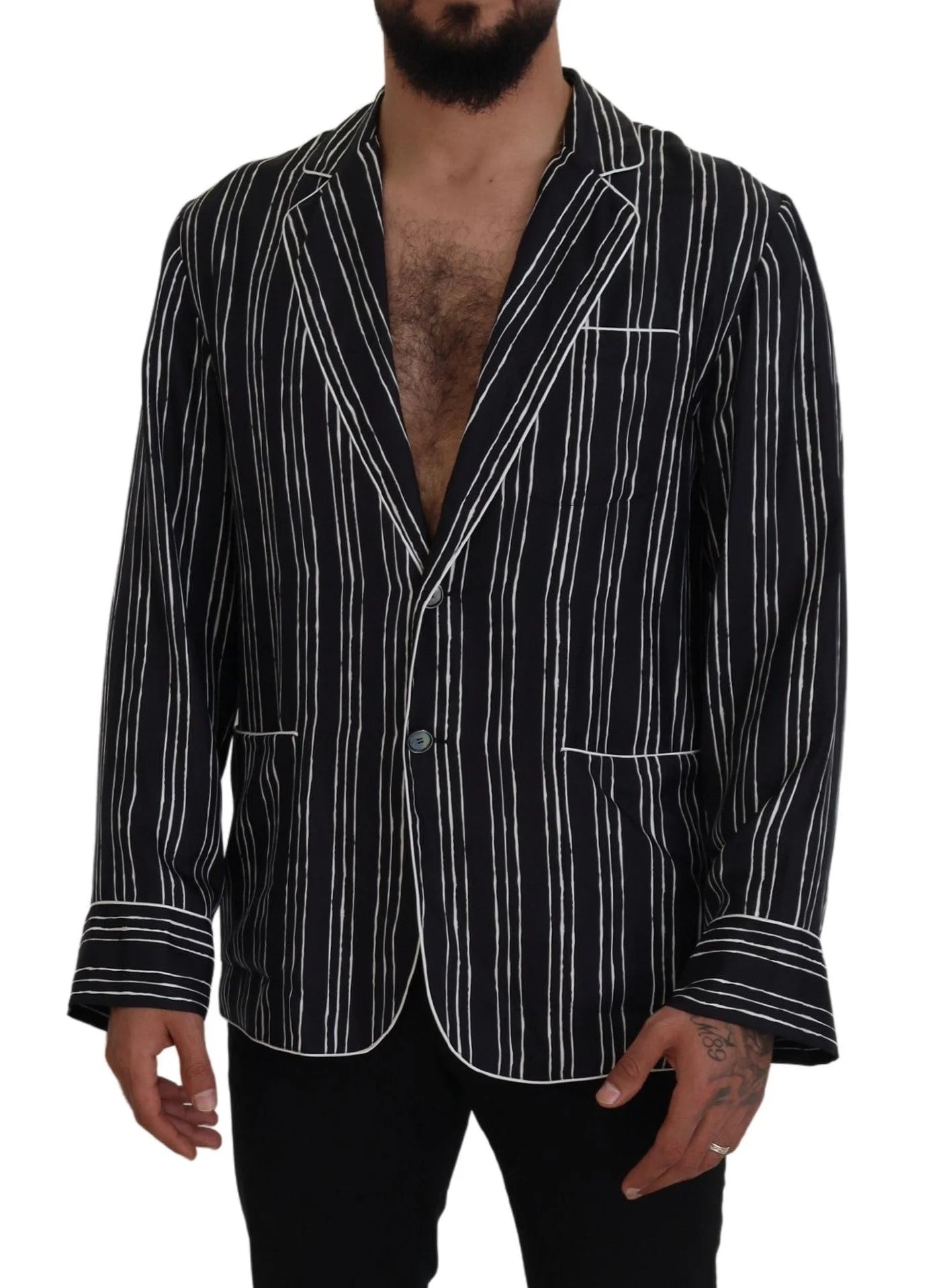 Dolce & Gabbana Blue Striped Silk Pajama Shirt Jacket - IT4 | S - Loungewear Tops