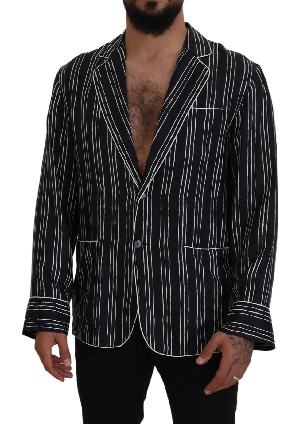 Dolce & Gabbana Blue Striped Silk Pajama Shirt Jacket - IT4 | S - Loungewear Tops