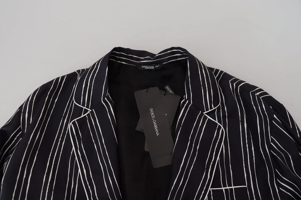 Dolce & Gabbana Blue Striped Silk Pajama Shirt Jacket - IT4 | S - Loungewear Tops