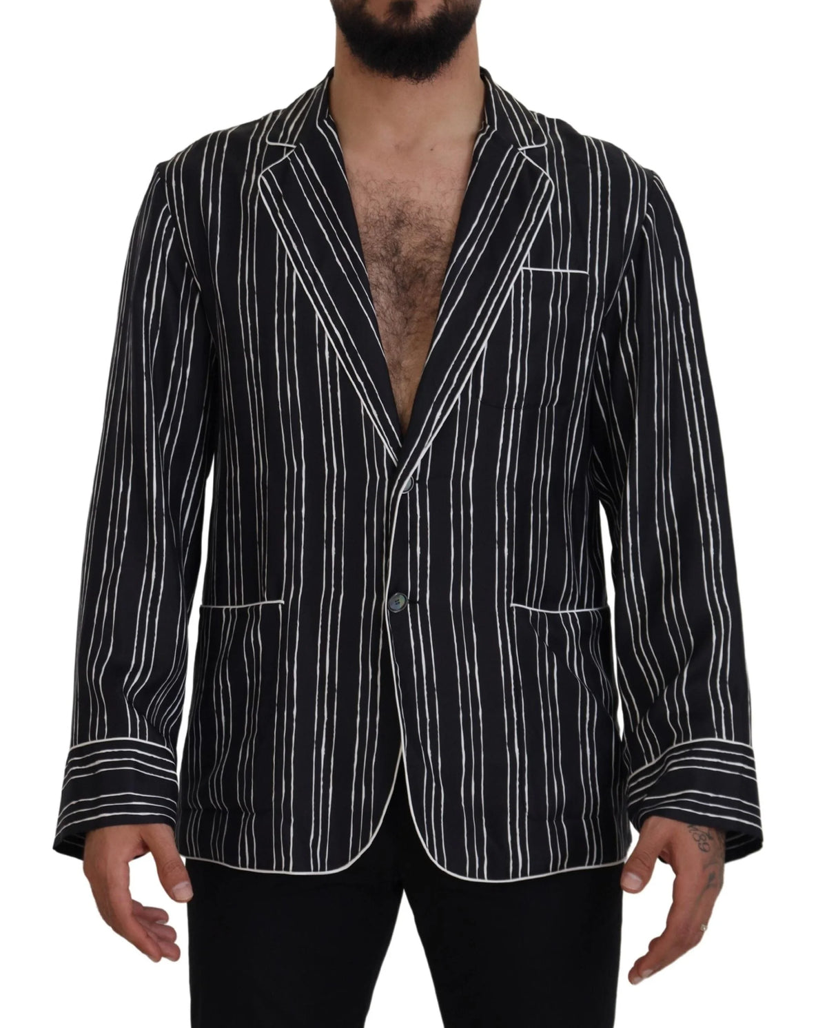 Dolce & Gabbana Blue Striped Silk Pajama Shirt Jacket - IT4 | S - Loungewear Tops