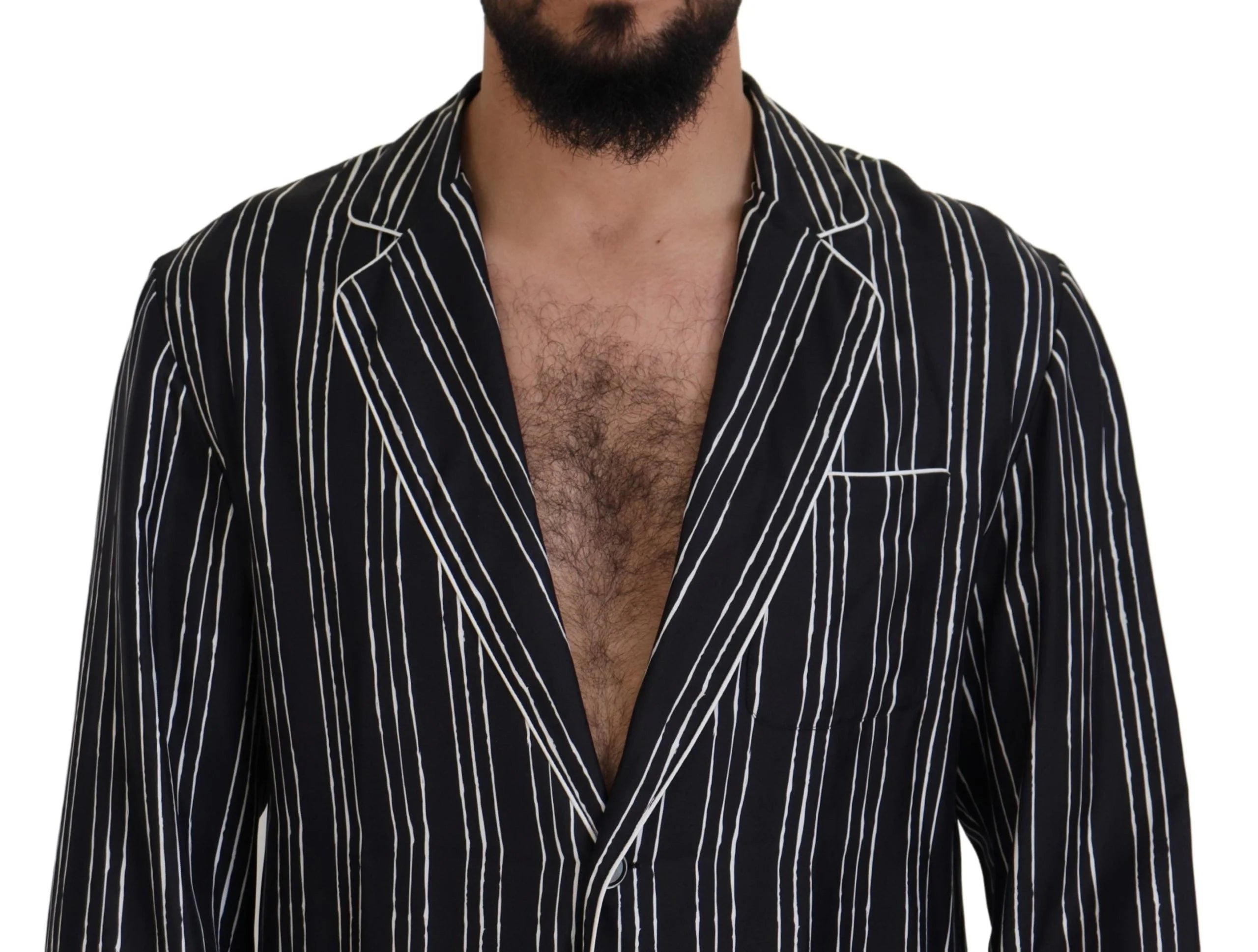Dolce & Gabbana Blue Striped Silk Pajama Shirt Jacket - IT4 | S - Loungewear Tops