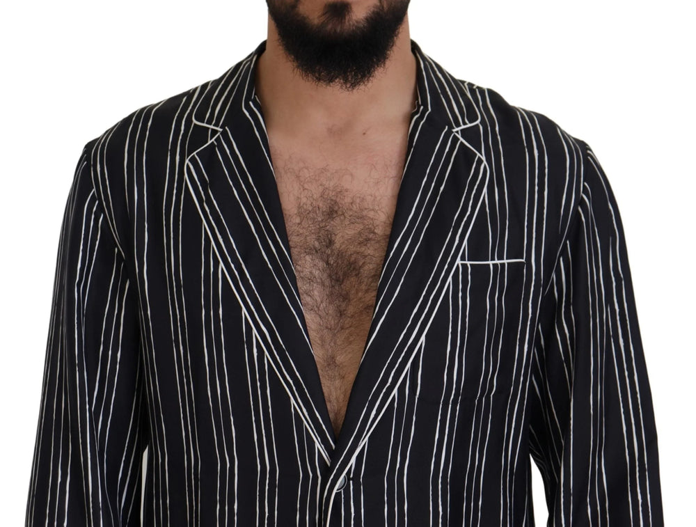 Dolce & Gabbana Blue Striped Silk Pajama Shirt Jacket - IT4 | S - Loungewear Tops