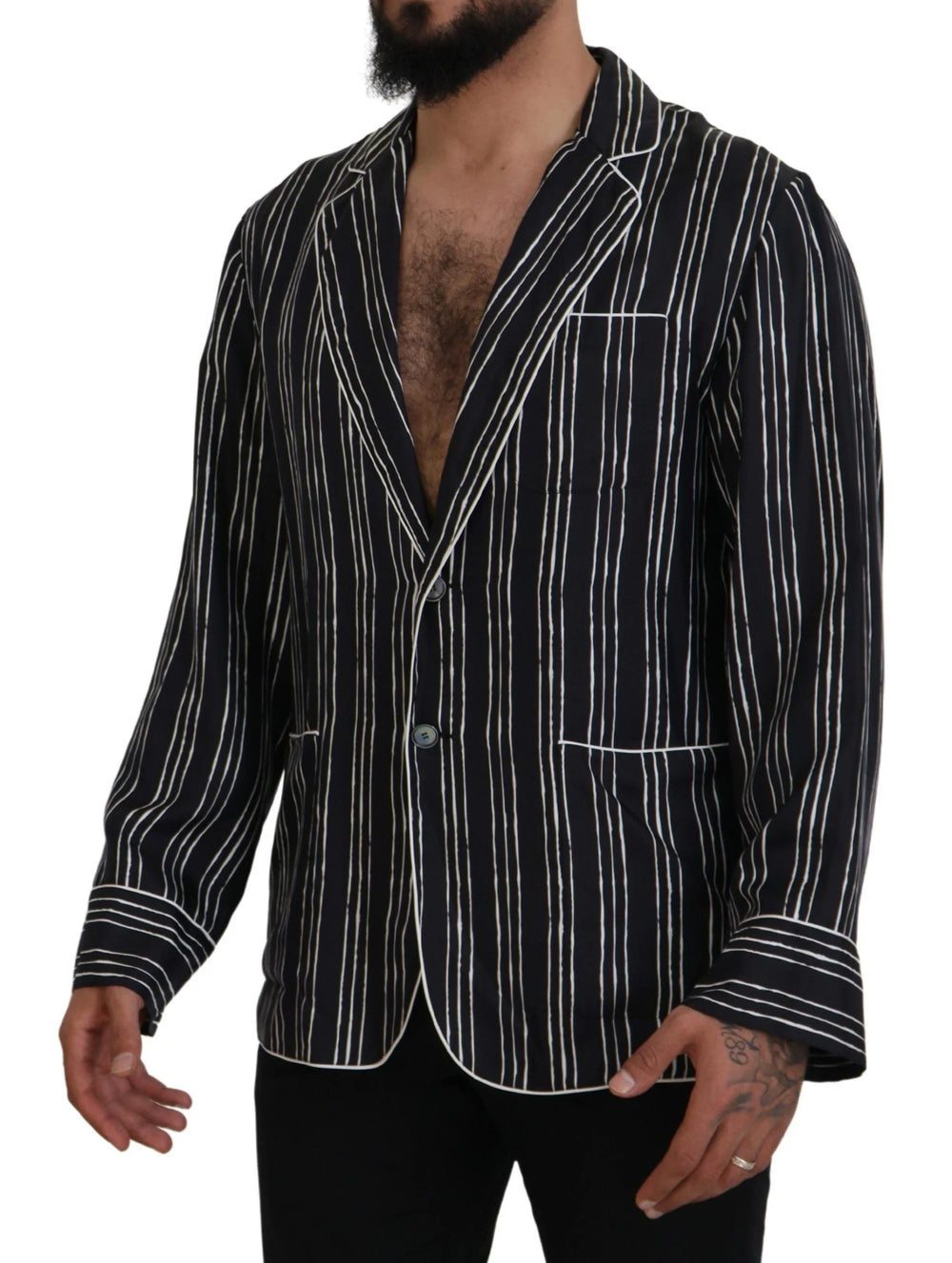 Dolce & Gabbana Blue Striped Silk Pajama Shirt Jacket - IT4 | S - Loungewear Tops