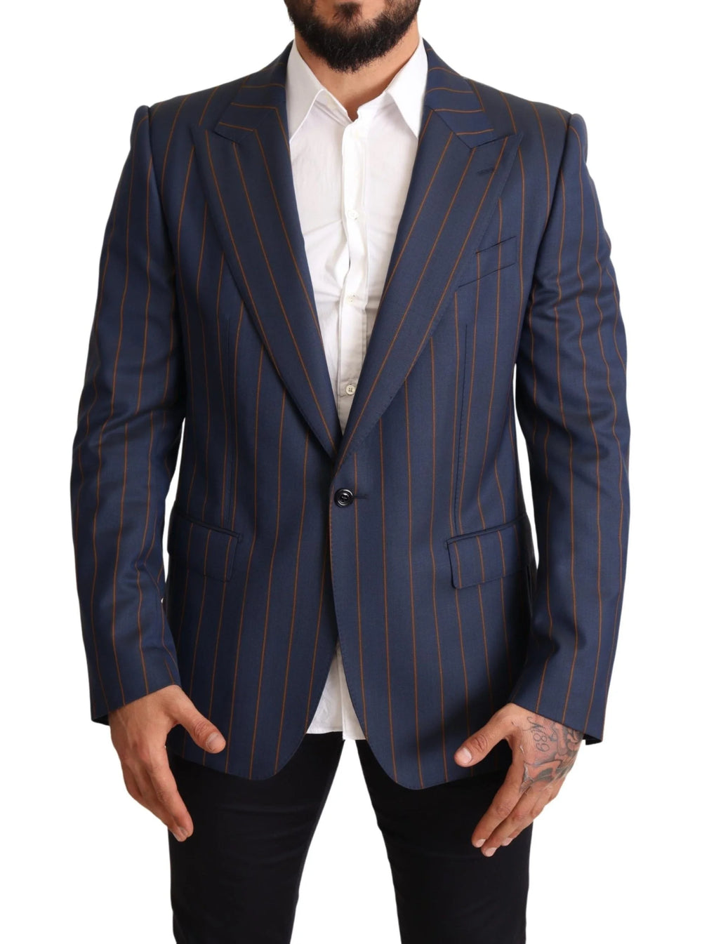 Dolce & Gabbana Blue Striped Wool Slim Fit Blazer Jacket - IT54 | XL - Sport Jackets