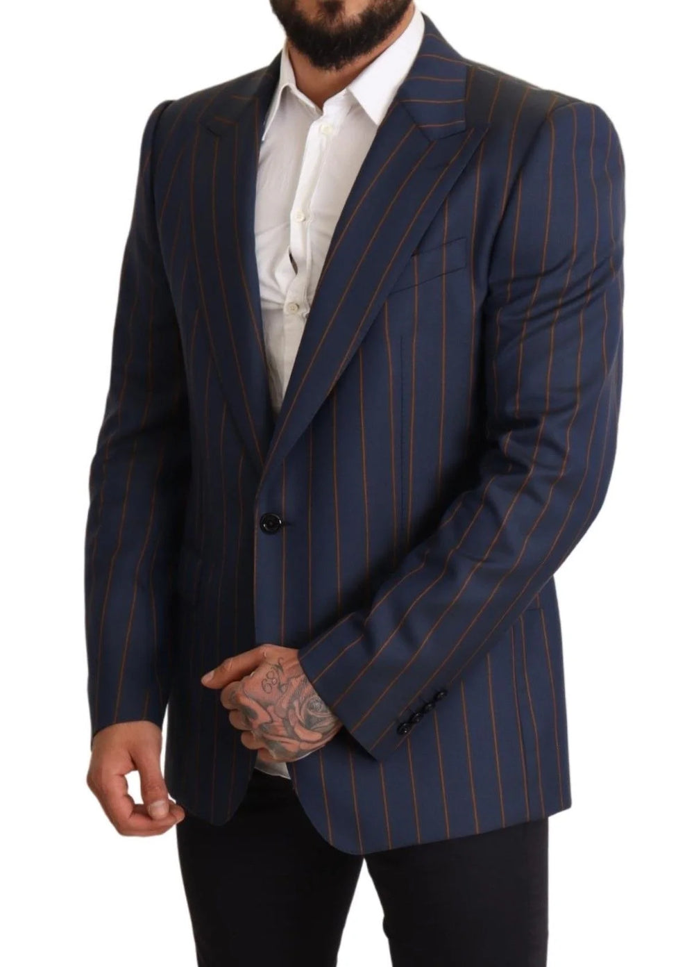 Dolce & Gabbana Blue Striped Wool Slim Fit Blazer Jacket - IT54 | XL - Sport Jackets