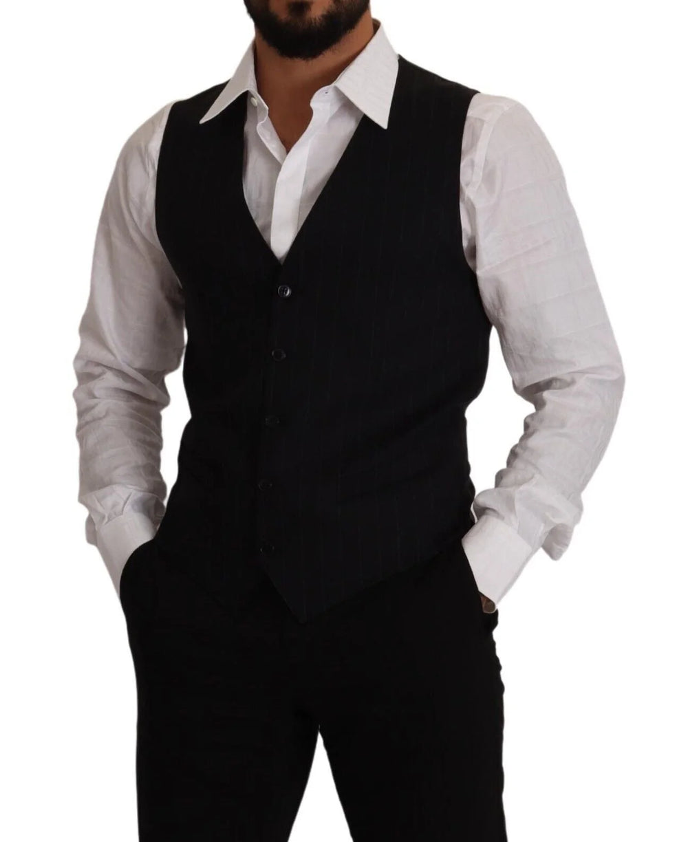 Dolce & Gabbana Blue Striped Wool Stretch Waistcoat Vest - IT48 | M - Vests