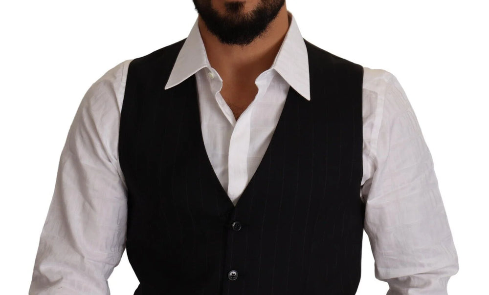 Dolce & Gabbana Blue Striped Wool Stretch Waistcoat Vest - IT48 | M - Vests