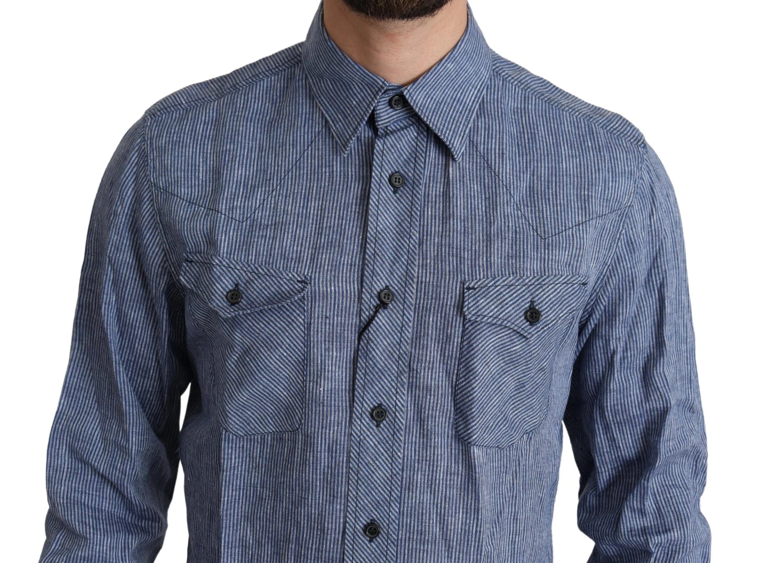 Dolce & Gabbana Blue Stripes Men Casual Button Down Shirt - IT39 | S - Shirts
