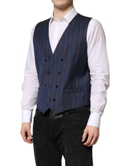Dolce & Gabbana Blue Stripes Wool Formal Men Waistcoat Vest - IT52 | XL - Vests