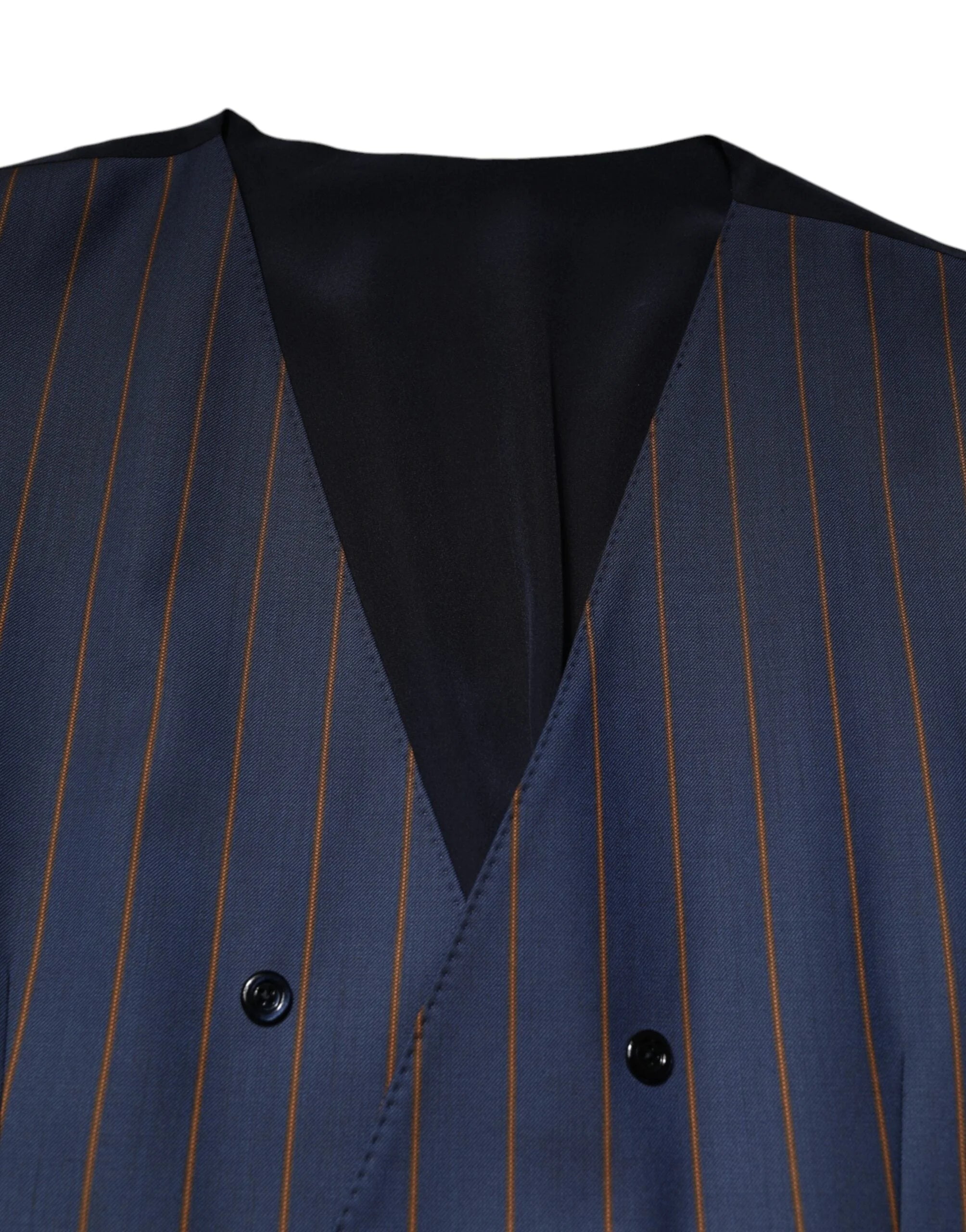 Dolce & Gabbana Blue Stripes Wool Formal Men Waistcoat Vest - IT52 | XL - Vests