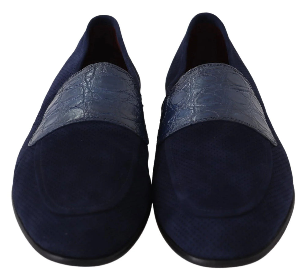 Dolce & Gabbana Blue Suede Caiman Loafers Slippers Shoes - EU39.5/US6.5 - Flats
