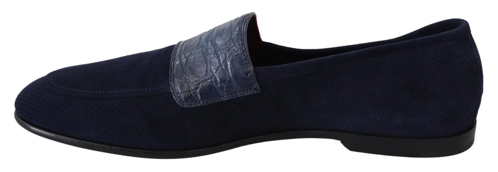 Dolce & Gabbana Blue Suede Caiman Loafers Slippers Shoes - EU39.5/US6.5