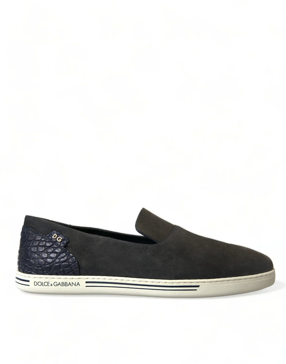 Dolce & Gabbana Blue Suede Caiman Men Loafers Slippers Shoes - EU41/US8