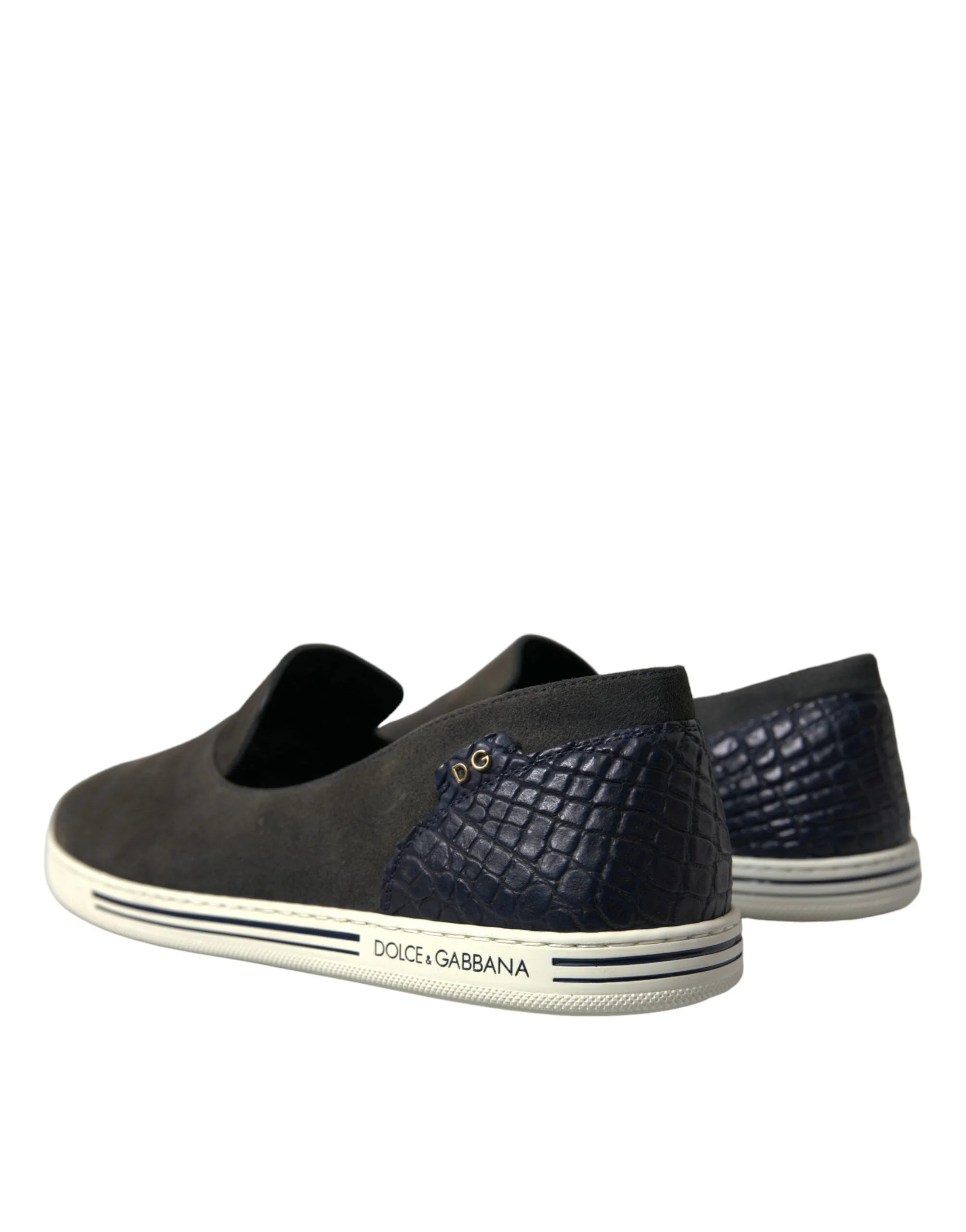 Dolce & Gabbana Blue Suede Caiman Men Loafers Slippers Shoes - EU41/US8