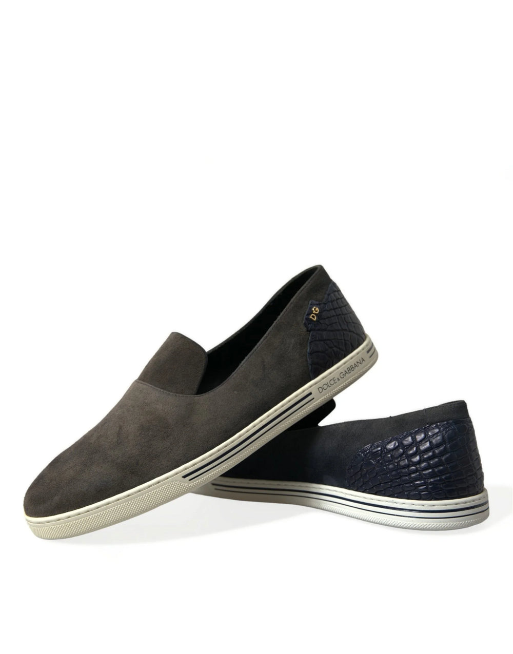 Dolce & Gabbana Blue Suede Caiman Men Loafers Slippers Shoes - EU41/US8