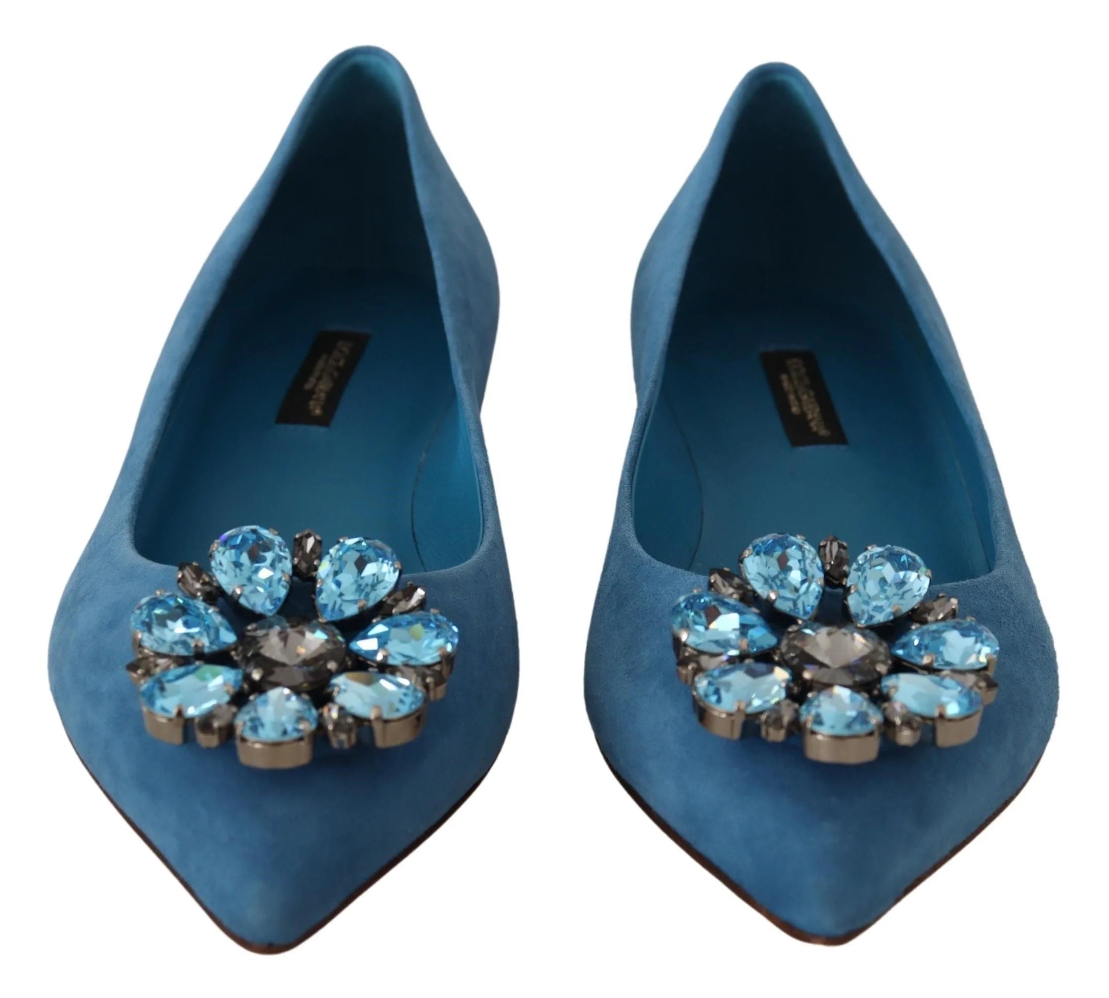 Dolce & Gabbana Blue Suede Crystals Loafers Flats Shoes - Flats