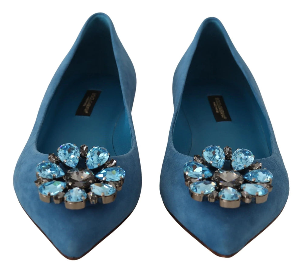 Dolce & Gabbana Blue Suede Crystals Loafers Flats Shoes - Flats
