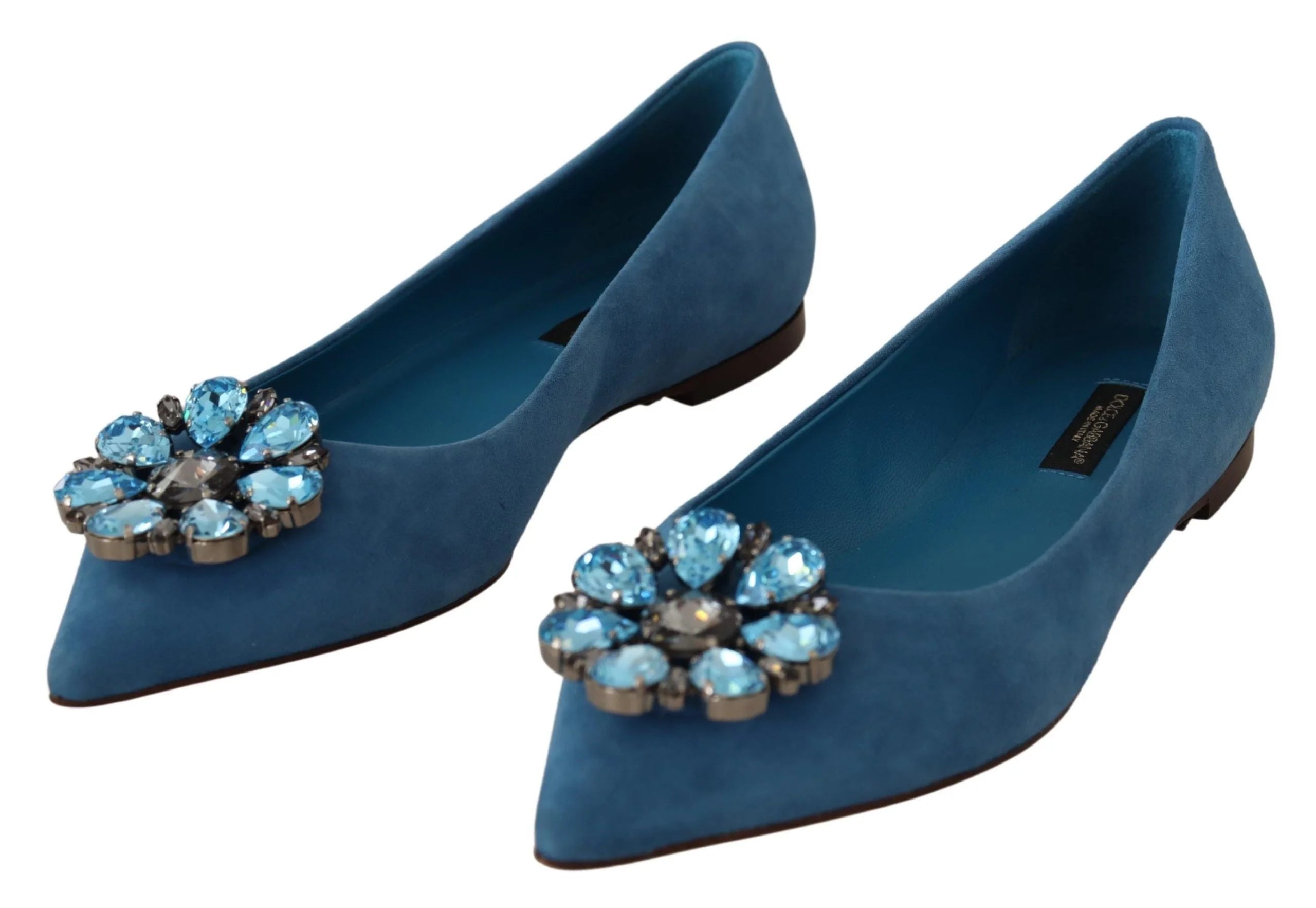 Dolce & Gabbana Blue Suede Crystals Loafers Flats Shoes - Flats