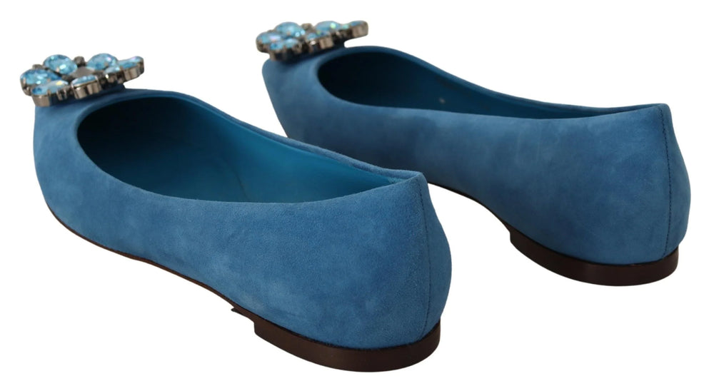 Dolce & Gabbana Blue Suede Crystals Loafers Flats Shoes - Flats