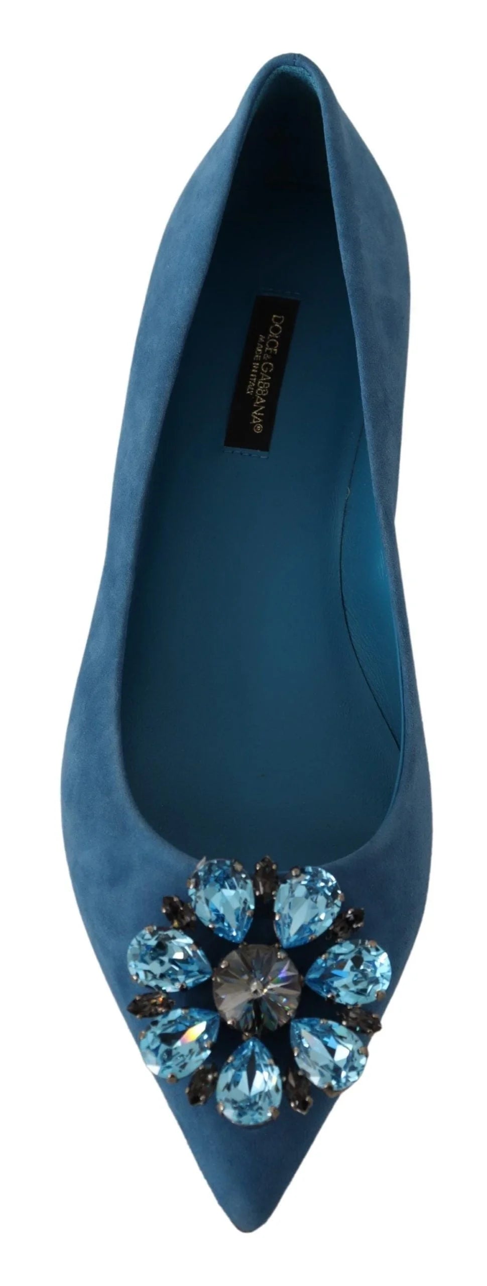 Dolce & Gabbana Blue Suede Crystals Loafers Flats Shoes - Flats