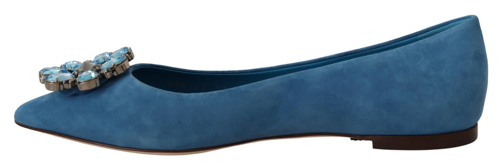 Dolce & Gabbana Blue Suede Crystals Loafers Flats Shoes - Flats