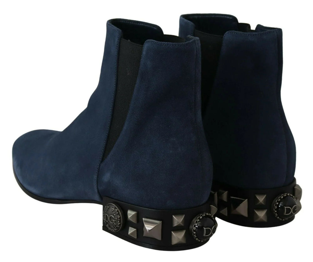 Dolce & Gabbana Blue Suede Embellished Studded Boots Shoes - EU38.5/US8
