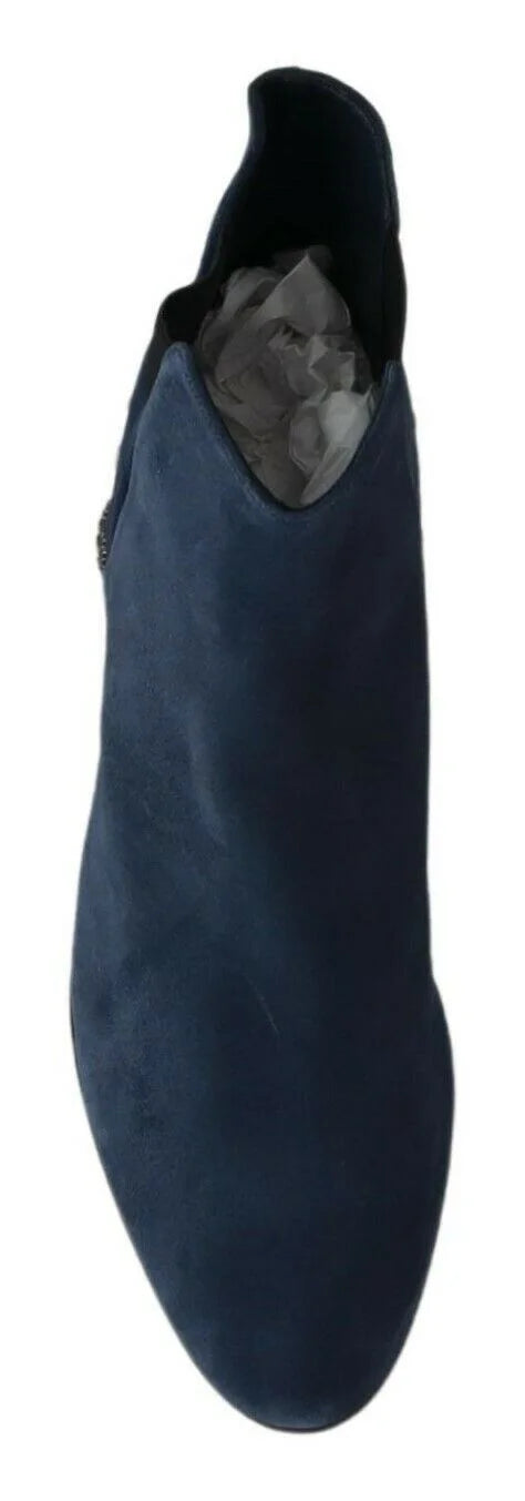 Dolce & Gabbana Blue Suede Embellished Studded Boots Shoes - EU38.5/US8