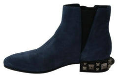 Dolce & Gabbana Blue Suede Embellished Studded Boots Shoes - EU38.5/US8
